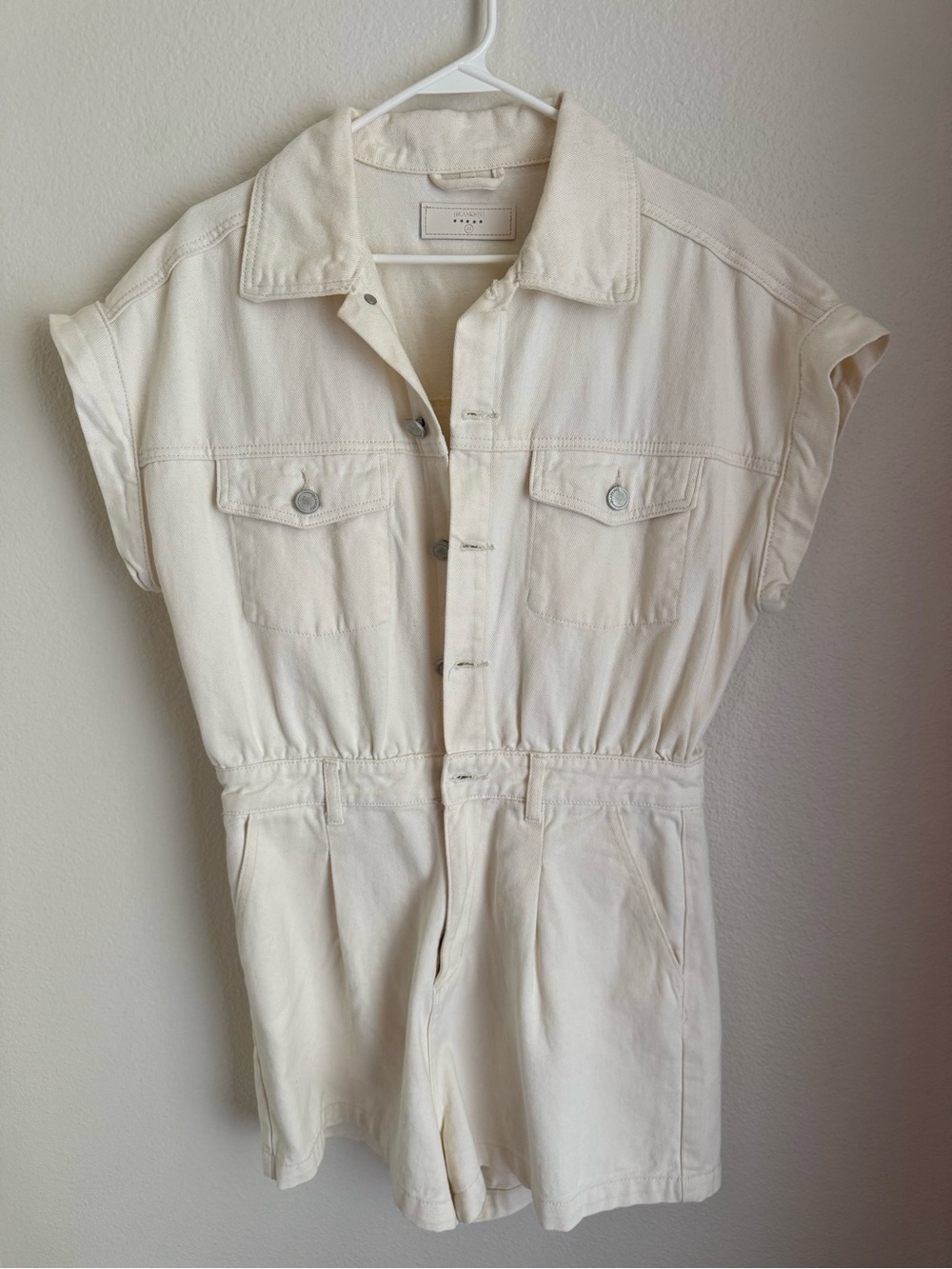 Cream Short Sleeve Denim Romper